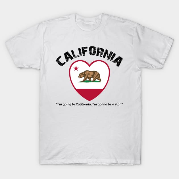 Bear Flag, Flag of California, Grizzly bear, “I’m going to California, I’m gonna be a star.” T-Shirt by egygraphics